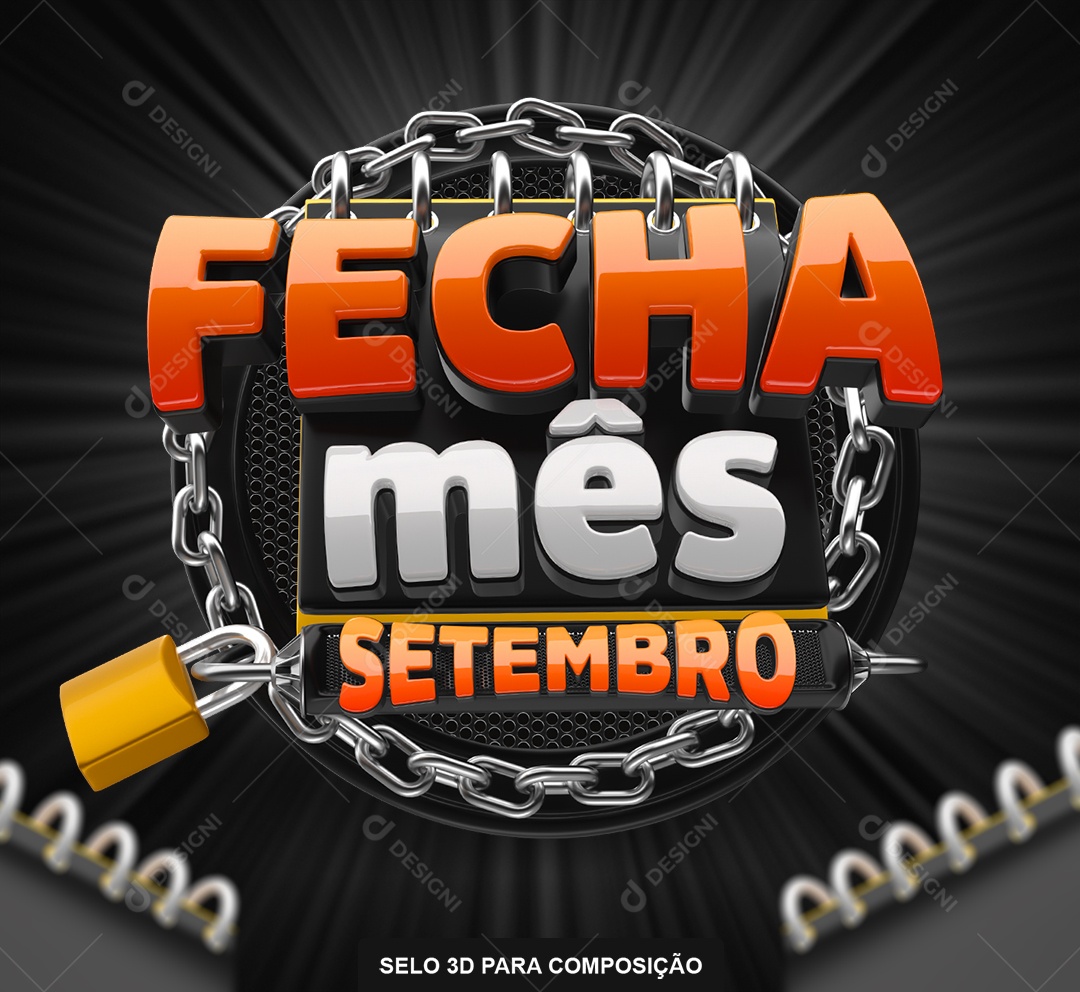 Fecha Mês Setembro Selo 3D Laranja e Preto para Composição PSD