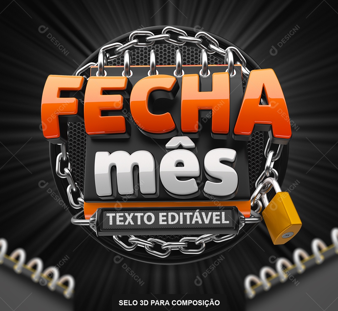 Fecha Mês Selo 3D Laranja e Preto para Composição PSD