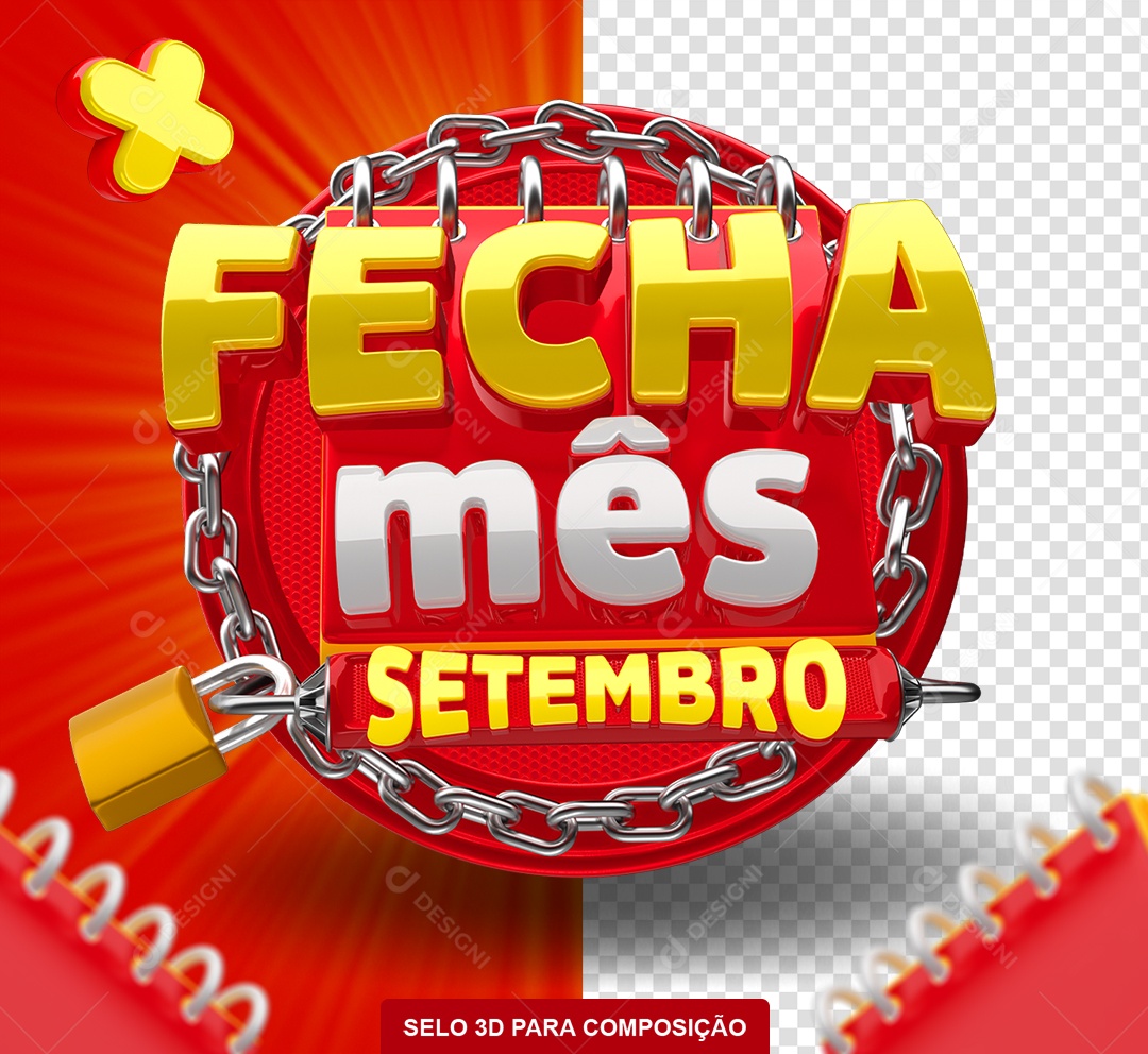 Selo 3D Fecha Mês Setembro Amarelo e Vermelho para Composição PSD