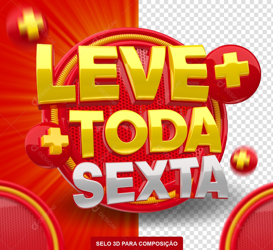 Leve Mais Toda Sexta Selo 3D Amarelo e Vermelho para Composição PSD
