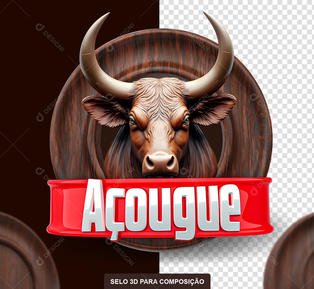 Açougue Selo 3D Vermelho e Branco para Composição PSD