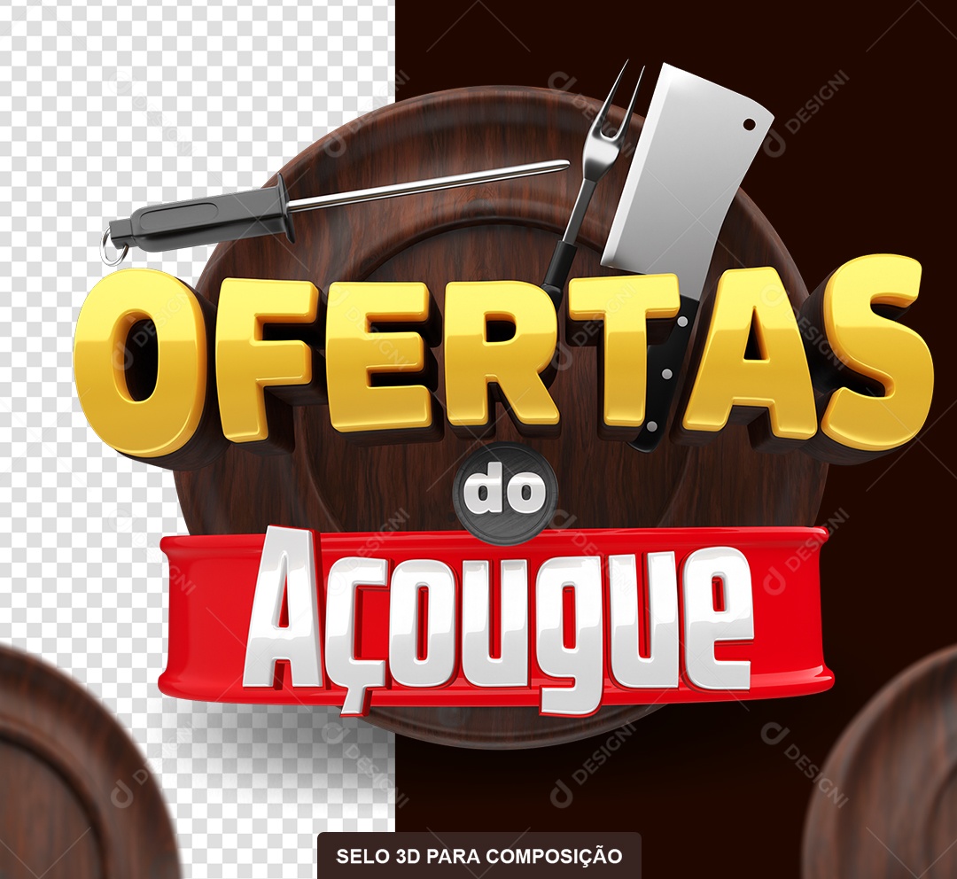 Ofertas do Açougue Selo 3D Amarelo e Vermelho para Composição PSD