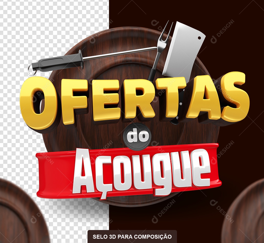 Selo 3D Ofertas do Açougue Amarelo e Vermelho para Composição PSD