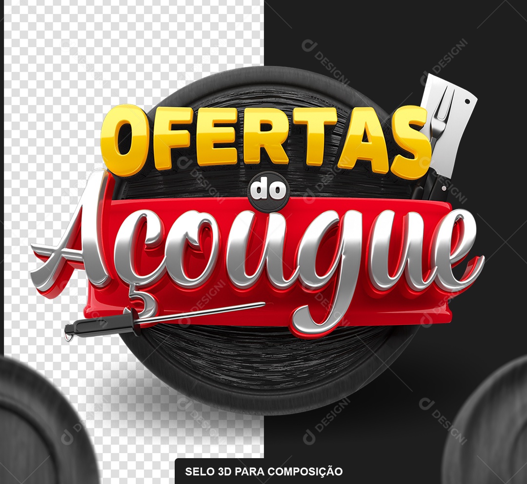 Ofertas do Açougue Selo 3D Amarelo e Vermelho para Composição PSD