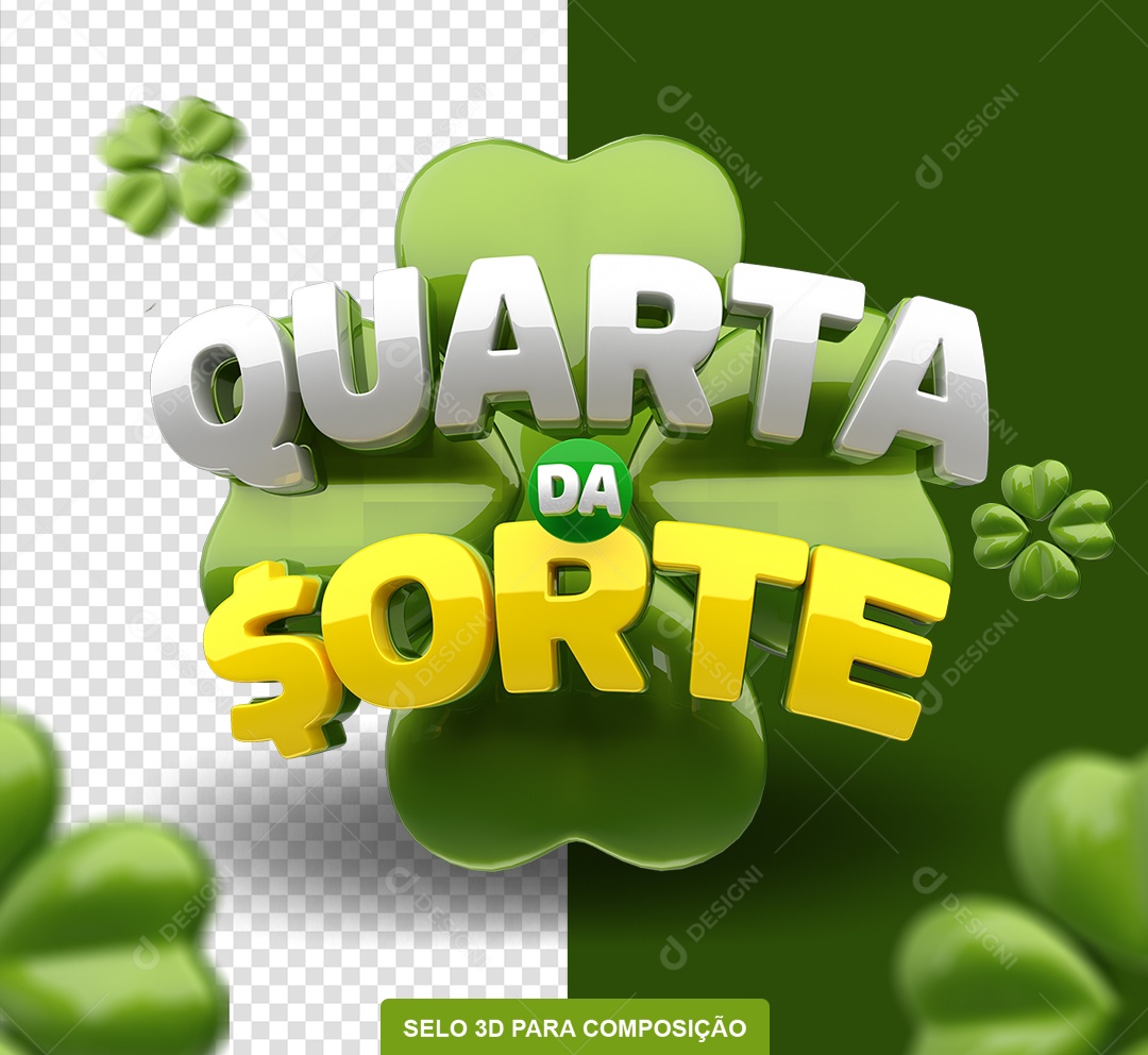 Quarta da Sorte Selo 3D Verde e Amarelo para Composição PSD