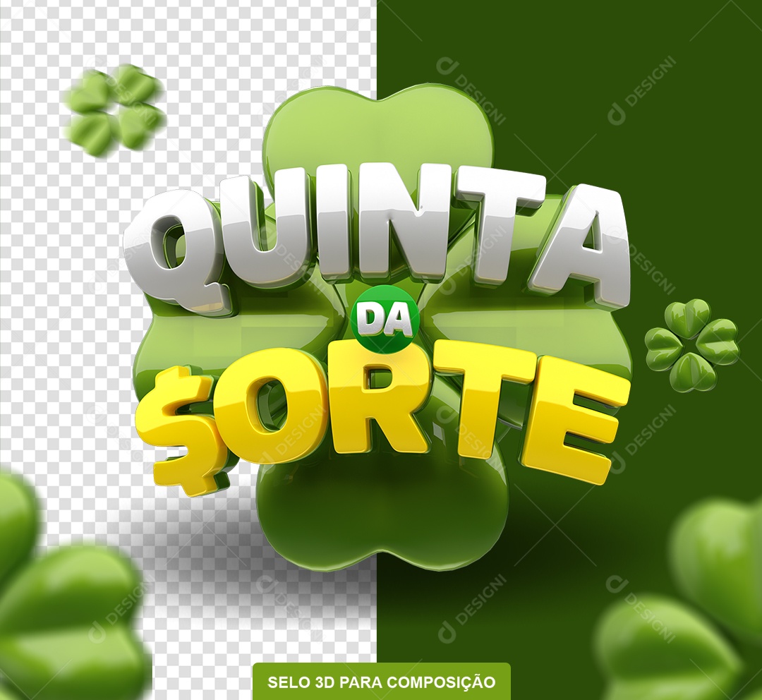 Quinta da Sorte Selo 3D Verde e Amarelo para Composição PSD