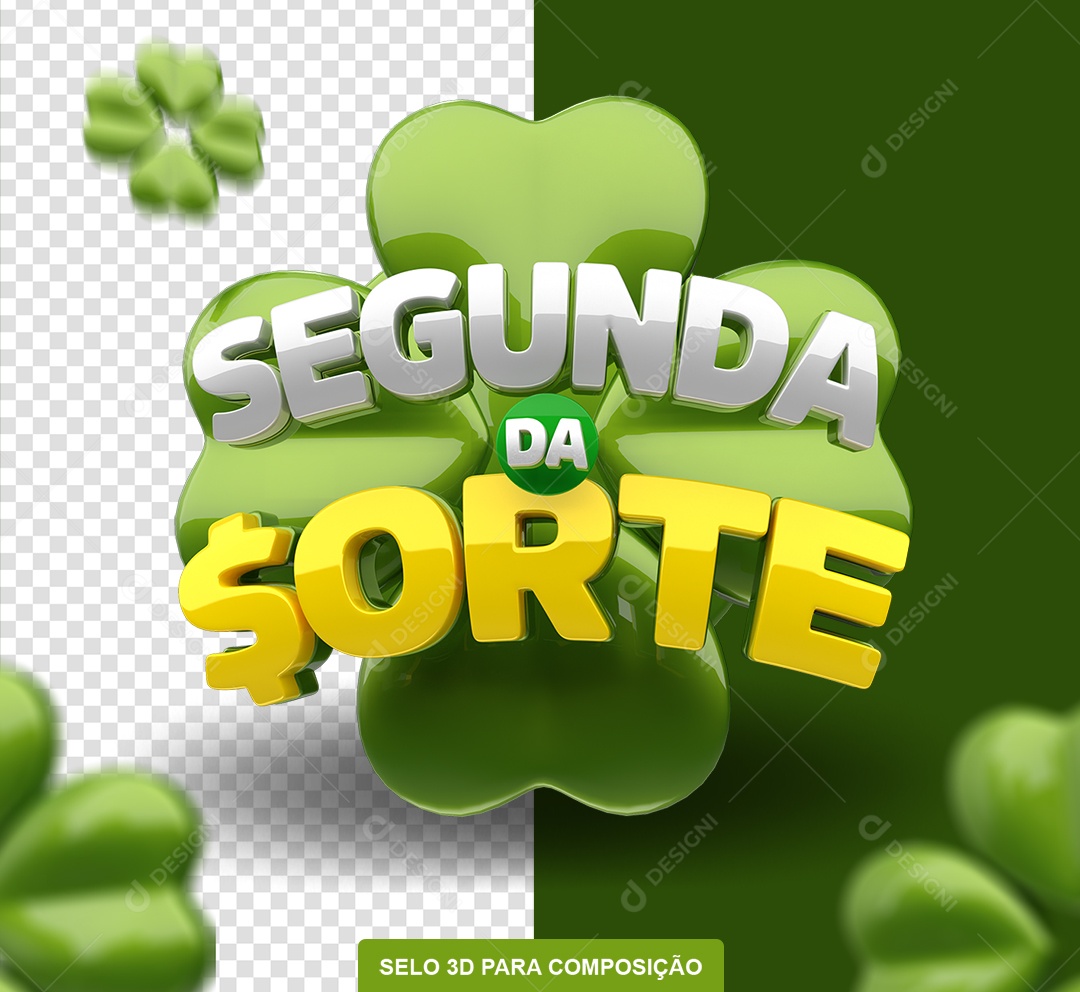 Segunda da Sorte Selo 3D Verde e Amarelo para Composição PSD