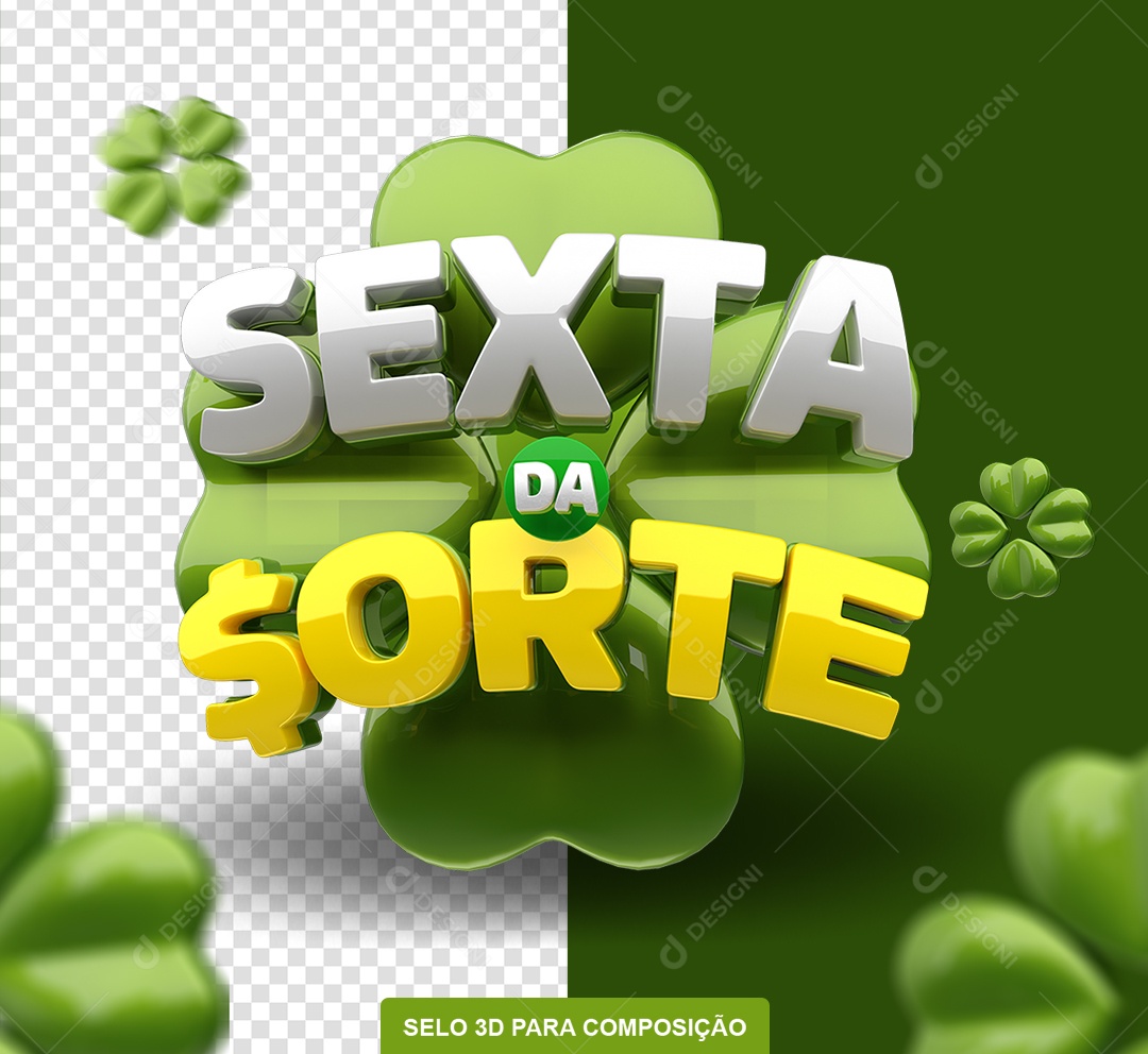 Sexta da Sorte Selo 3D Verde e Amarelo para Composição PSD