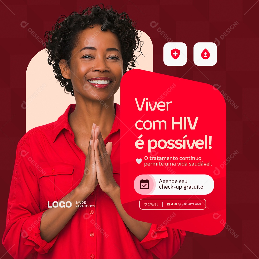 Aids Viver com HIV é Possível Social Media PSD Editável