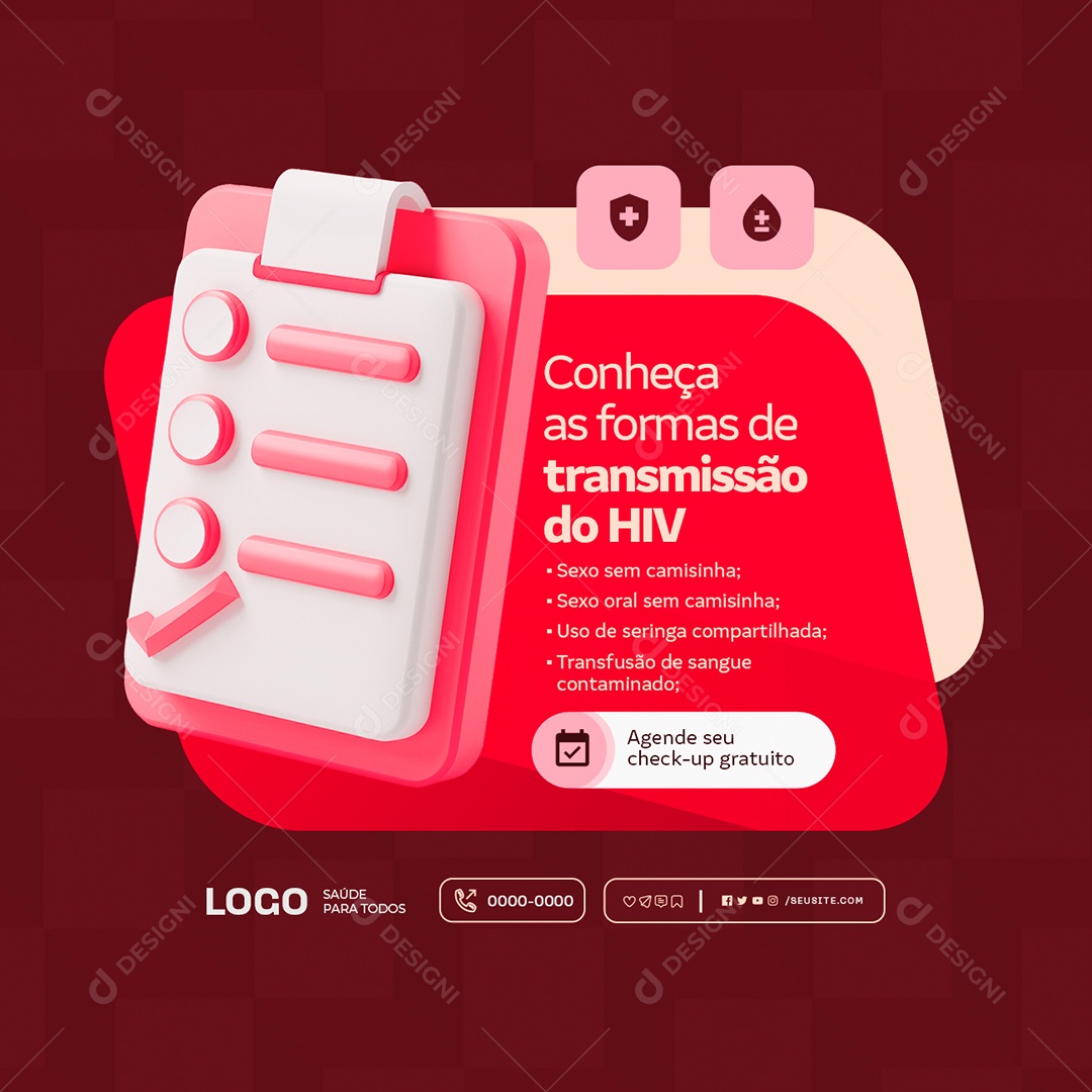 Aids Conheça as Formas de Transmissão do HIV Social Media PSD Editável