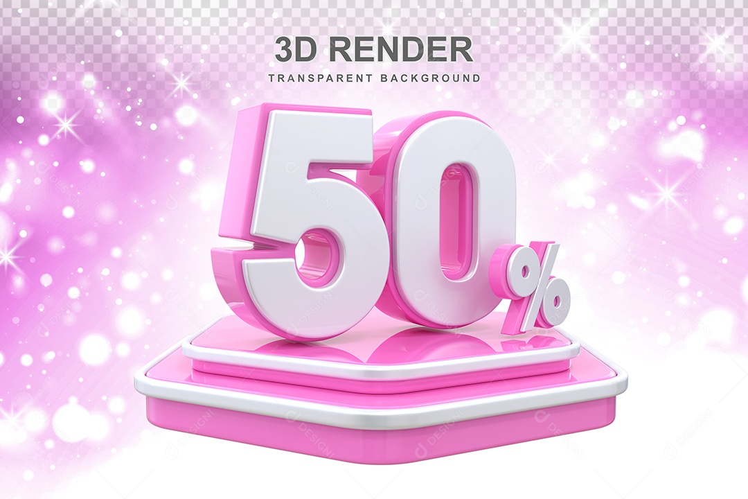 Elemento 3D Pódio de Número 50% Rosa para Composição PSD