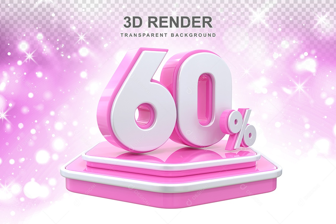 Elemento 3D Pódio de Número 60% Rosa para Composição PSD