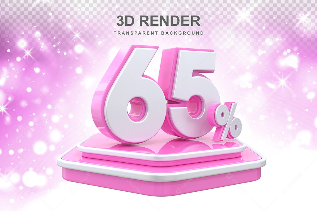 Elemento 3D Pódio de Número 65% Rosa para Composição PSD