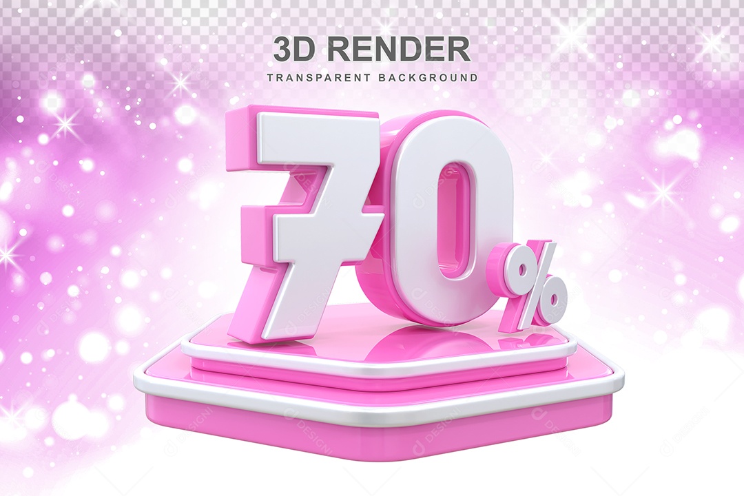 Elemento 3D Pódio de Número 70% Rosa para Composição PSD