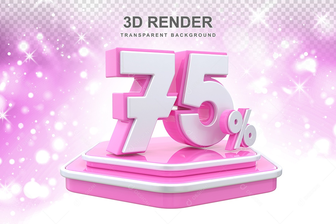 Elemento 3D Pódio de Número 75% Rosa para Composição PSD