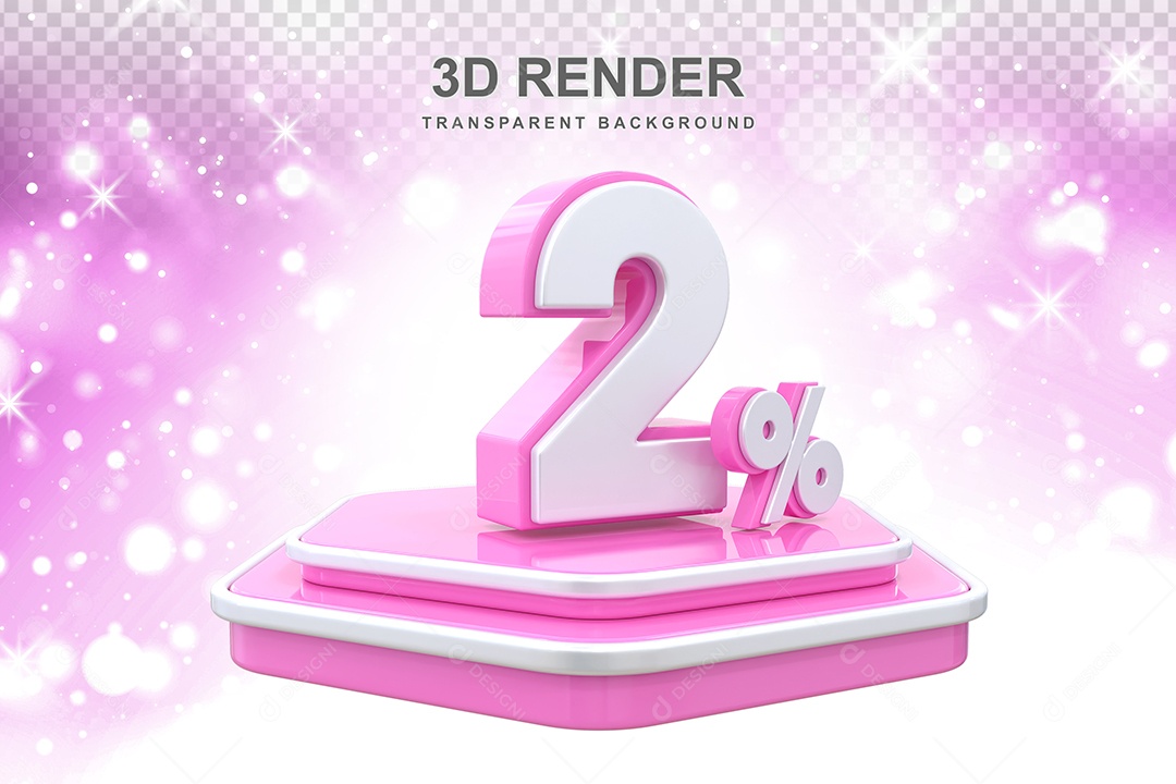 Elemento 3D Pódio de Número 2% Rosa para Composição PSD