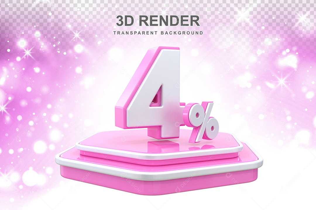 Elemento 3D Pódio de Número 4% Rosa para Composição PSD