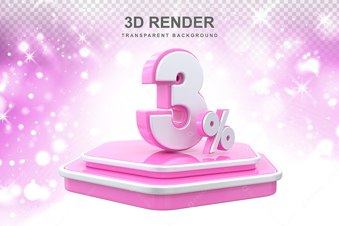 Elemento 3D Pódio de Número 3% Rosa para Composição PSD