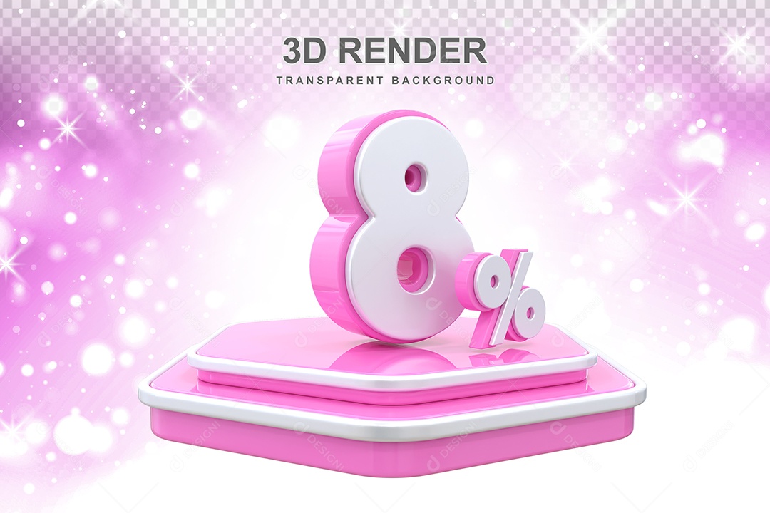 Elemento 3D Pódio de Número 8% Rosa para Composição PSD