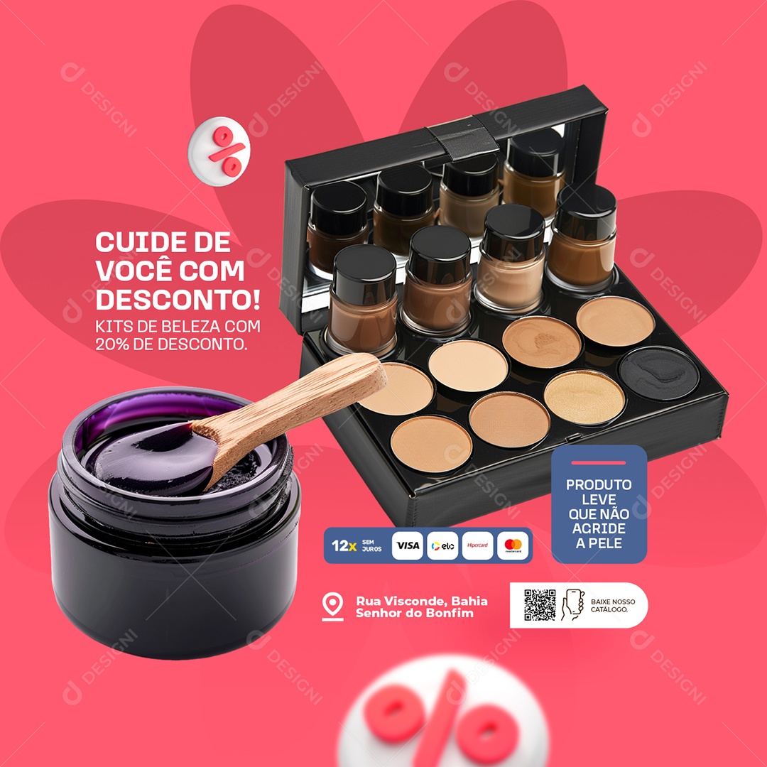 Promoção Kits de Beleza Com 20% de Desconto Social Media PSD Editável