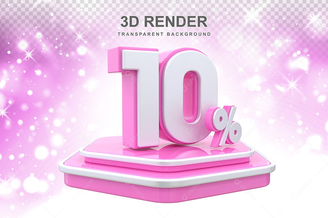 Elemento 3D Pódio de Número 10% Rosa para Composição PSD