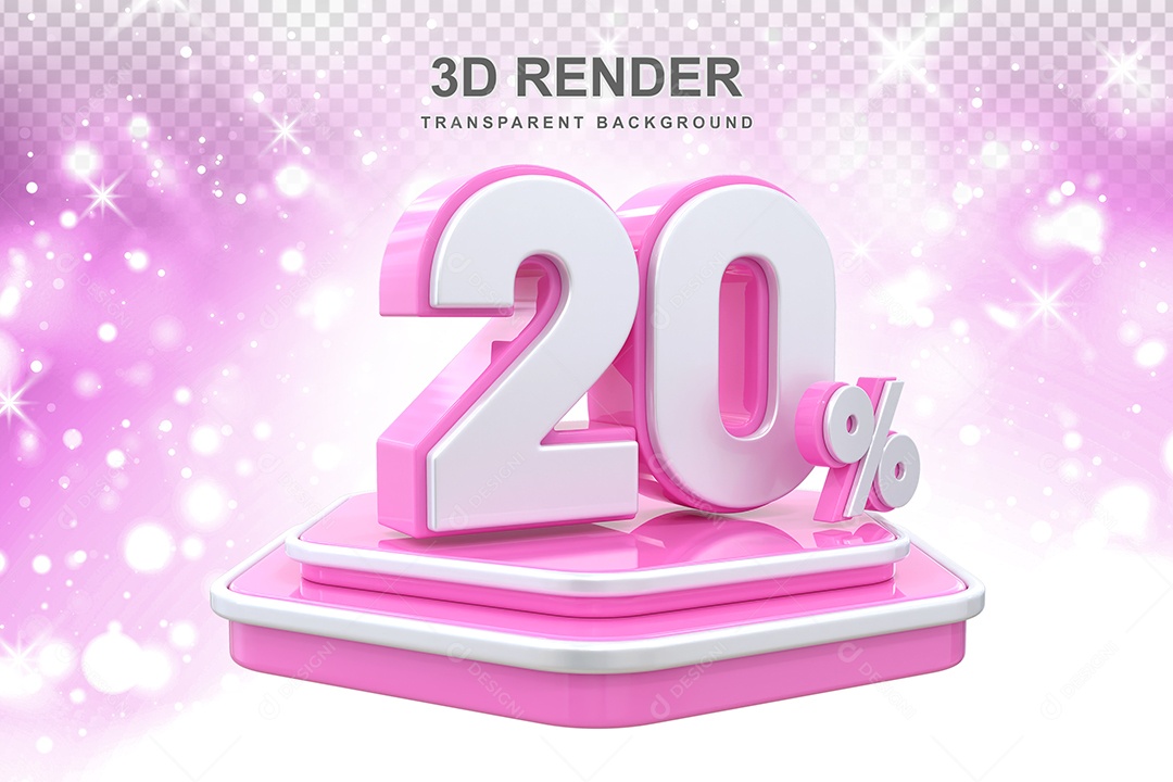 Elemento 3D Pódio de Número 20% Rosa para Composição PSD
