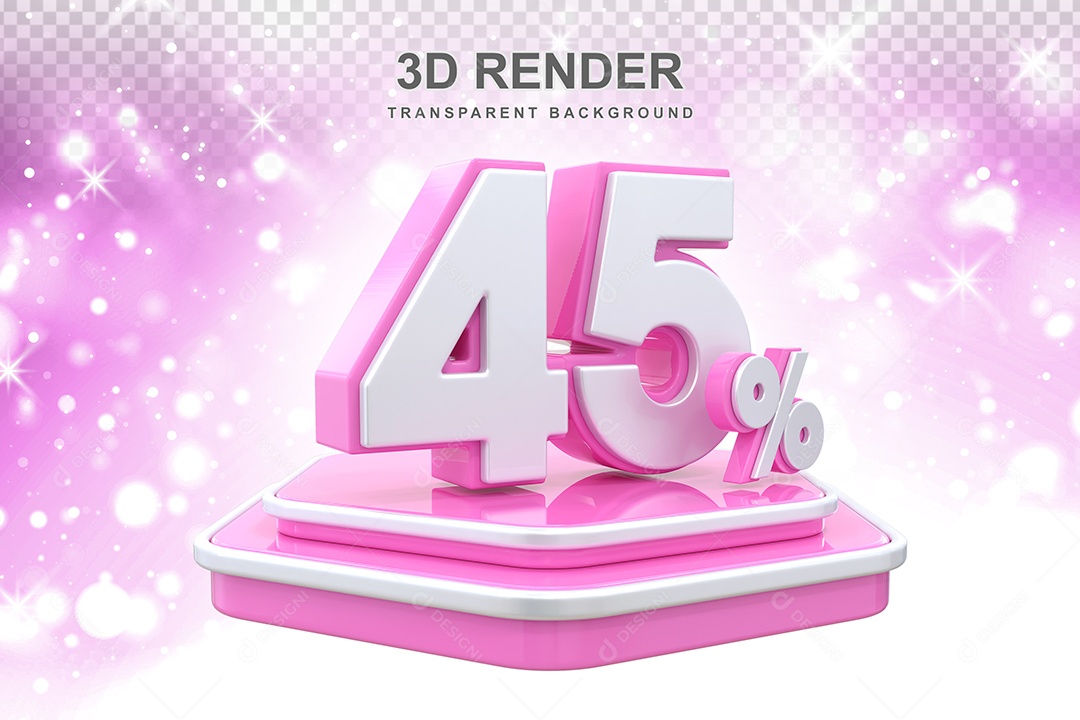 Elemento 3D Pódio de Número 45% Rosa para Composição PSD