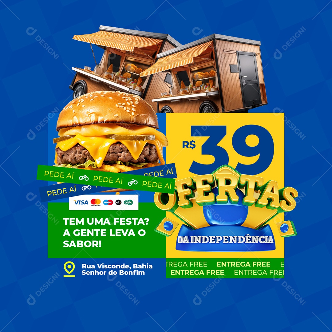 Ofertas da Independência Lanche Hambúrguer Pede Aí Social Media PSD Editável