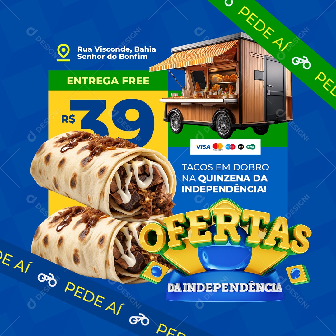 Ofertas da Independência Lanche Tacos em Dobro Sopcial Media PSD Editável