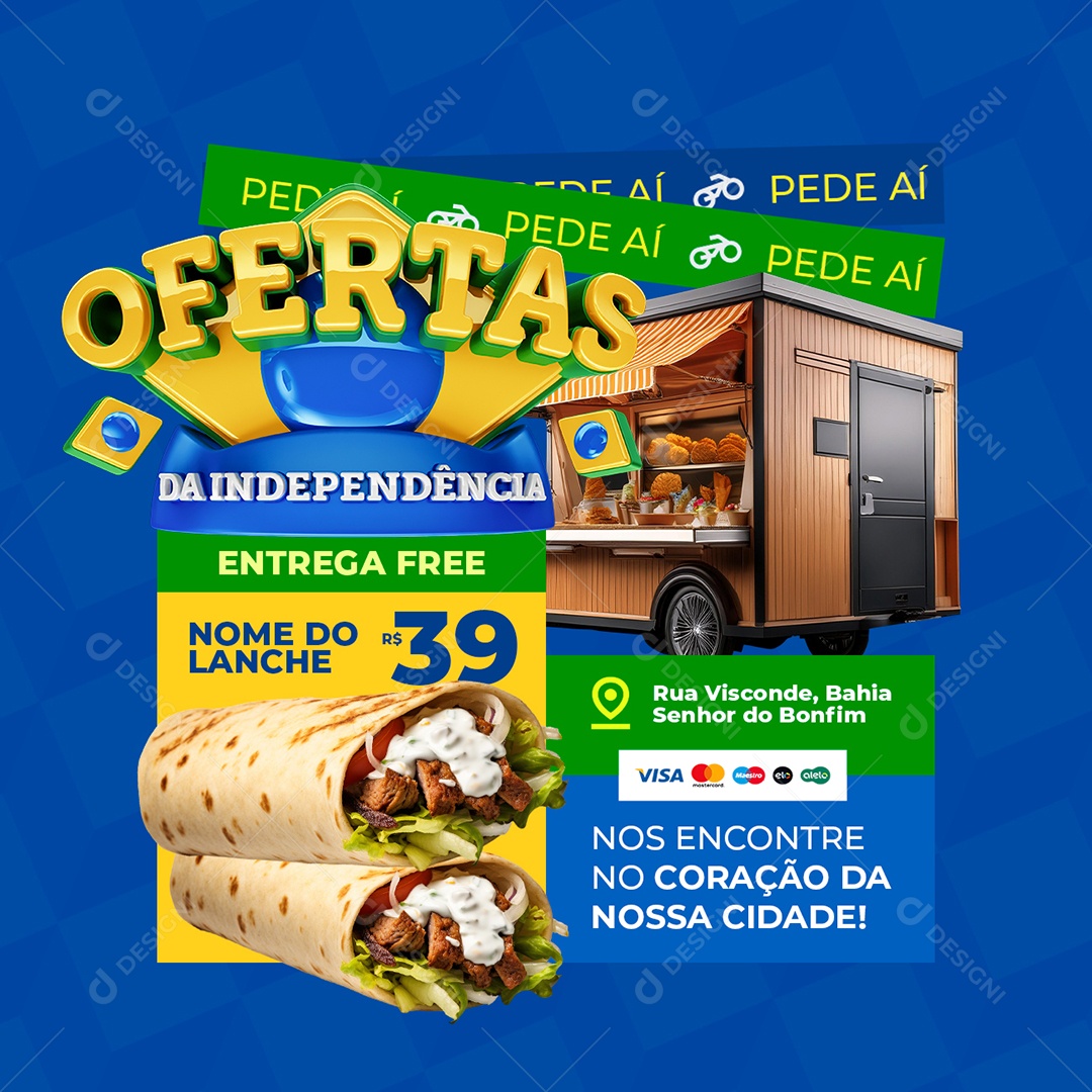 Ofertas da Independência Lanche Shawarmas Entrega Free Social Media PSD Editável