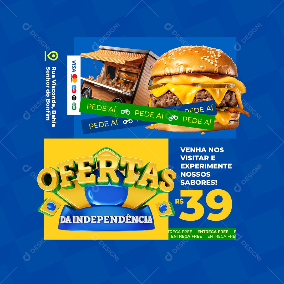 Ofertas da Independência Lanche Hambúrguer Social Media PSD Editável
