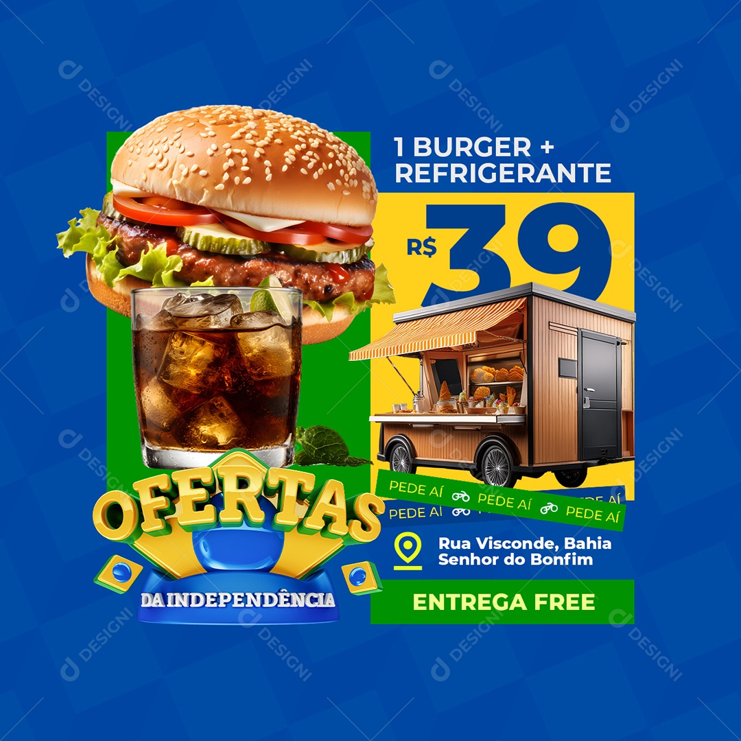 Ofertas da Independência Lanche Burguer Refrigerante Social Media PSD Editável