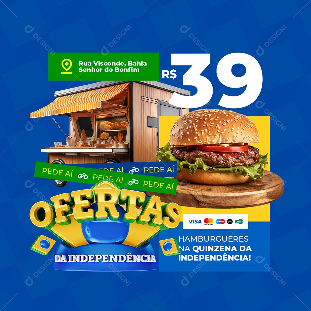 Ofertas da Independência Lanche Hamburgueres Social Media PSD Editável