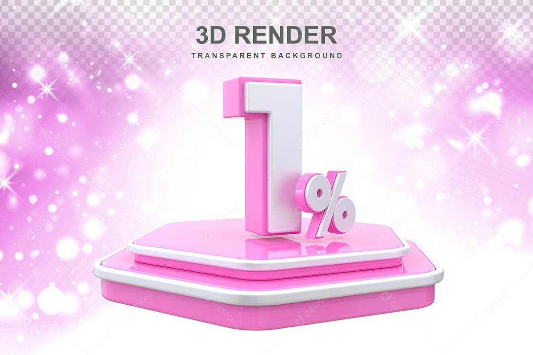 Elemento 3D Pódio de Número 1% Rosa para Composição PSD
