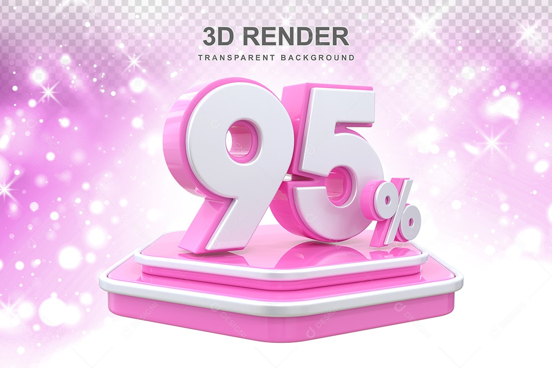 Elemento 3D Pódio de Número 95% Rosa para Composição PSD