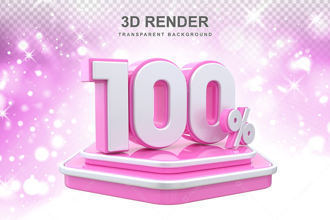 Elemento 3D Pódio de Número 100% Rosa para Composição PSD