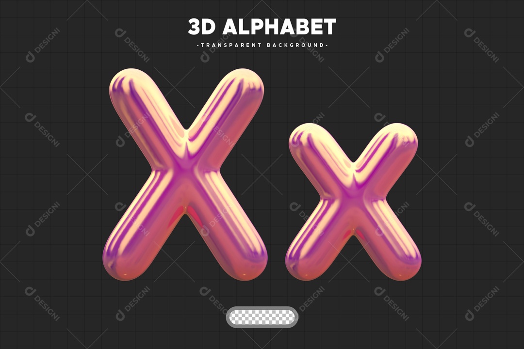 Letra X Elemento 3D Rosa para Composição PSD