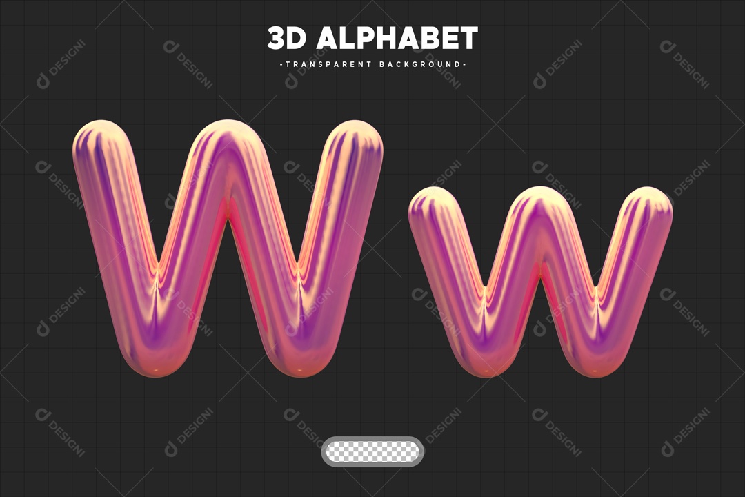Letra W Elemento 3D Rosa para Composição PSD