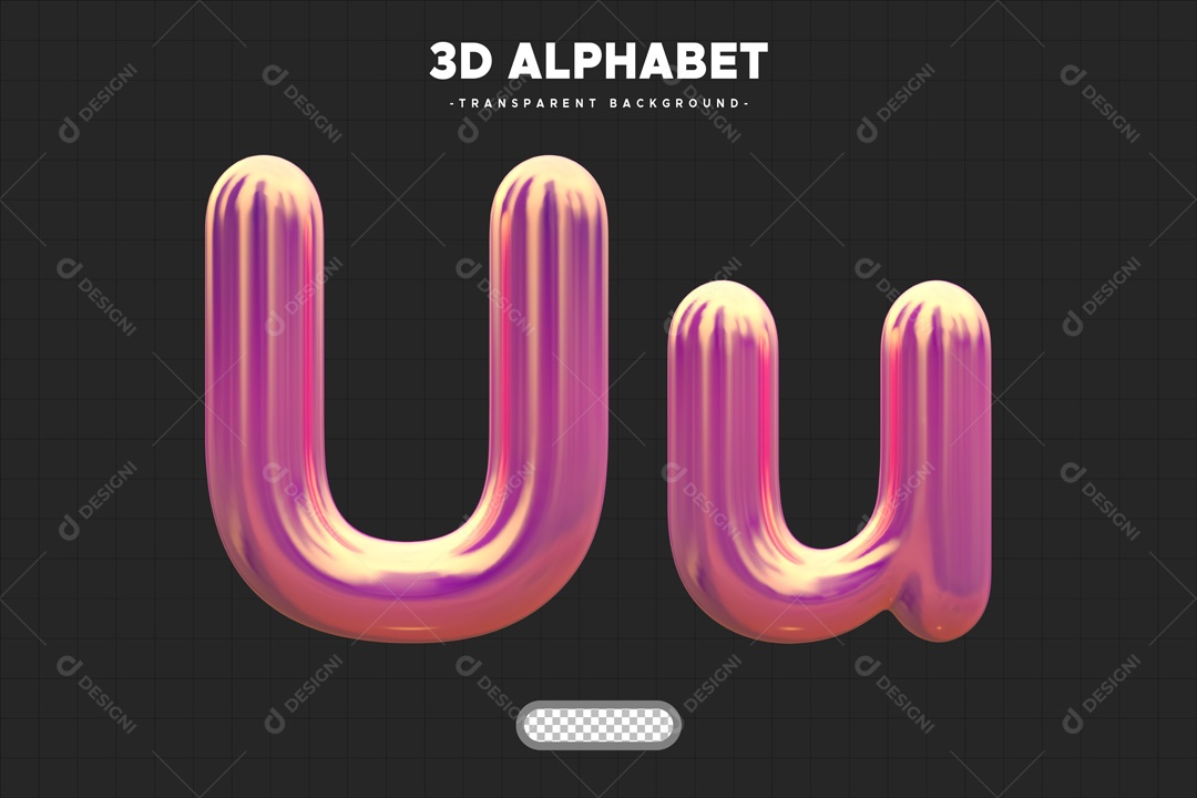 Letra U Elemento 3D Rosa para Composição PSD