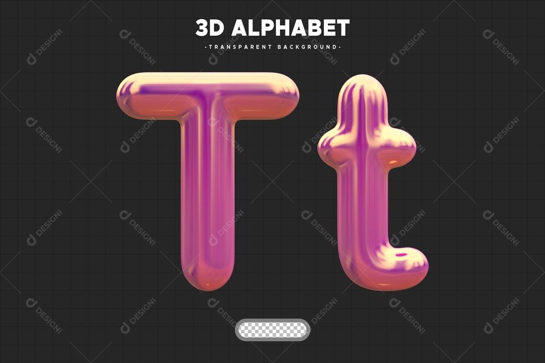 Letra T Elemento 3D Rosa para Composição PSD