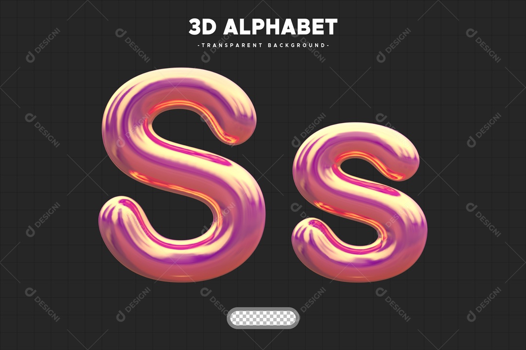 Letra S Elemento 3D Rosa para Composição PSD