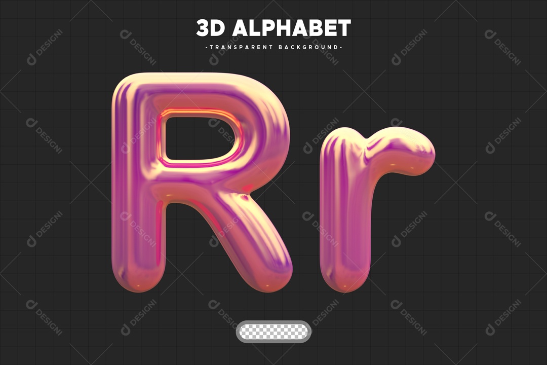 Letra R Elemento 3D Rosa para Composição PSD