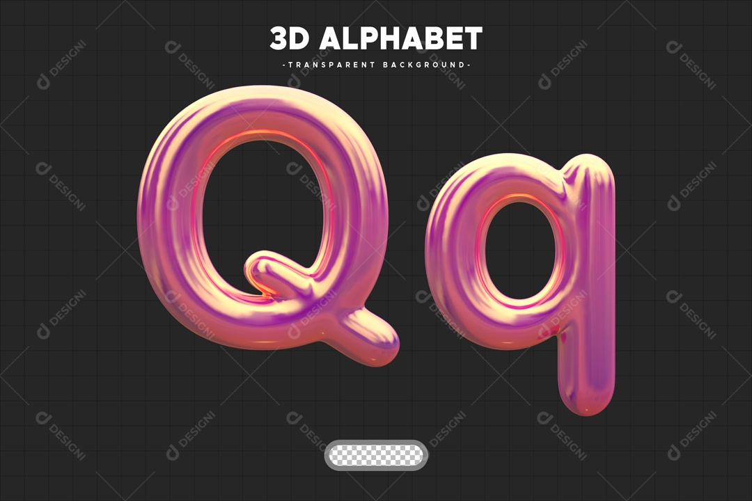 Letra Q Elemento 3D Rosa para Composição PSD
