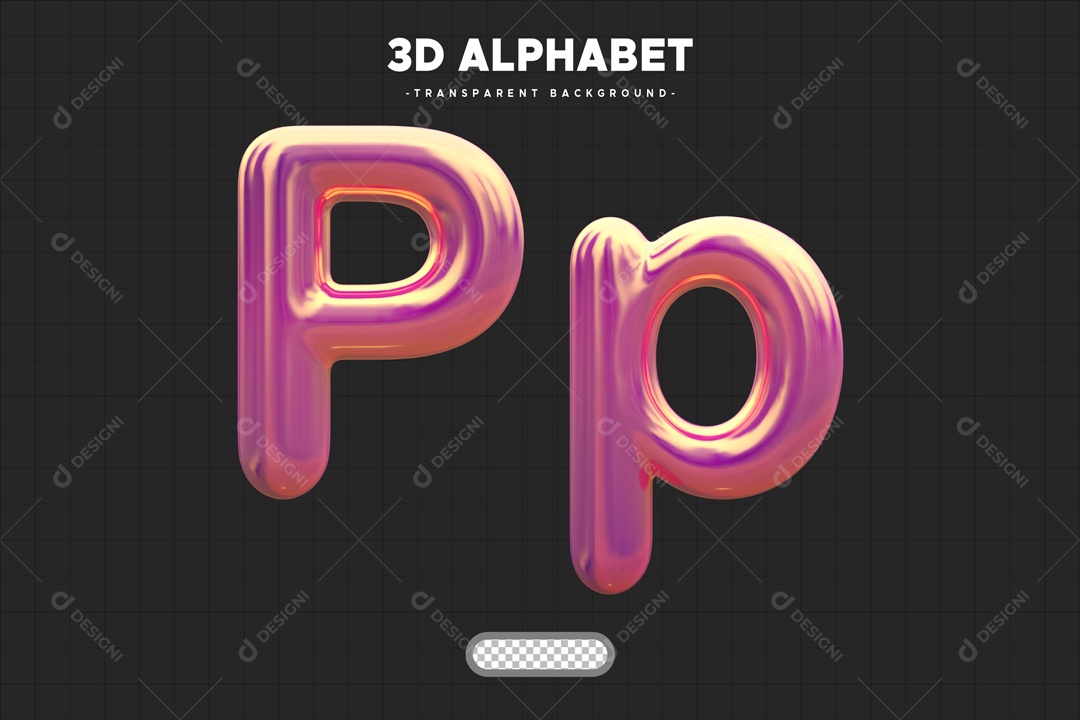 Letra P Elemento 3D Rosa para Composição PSD