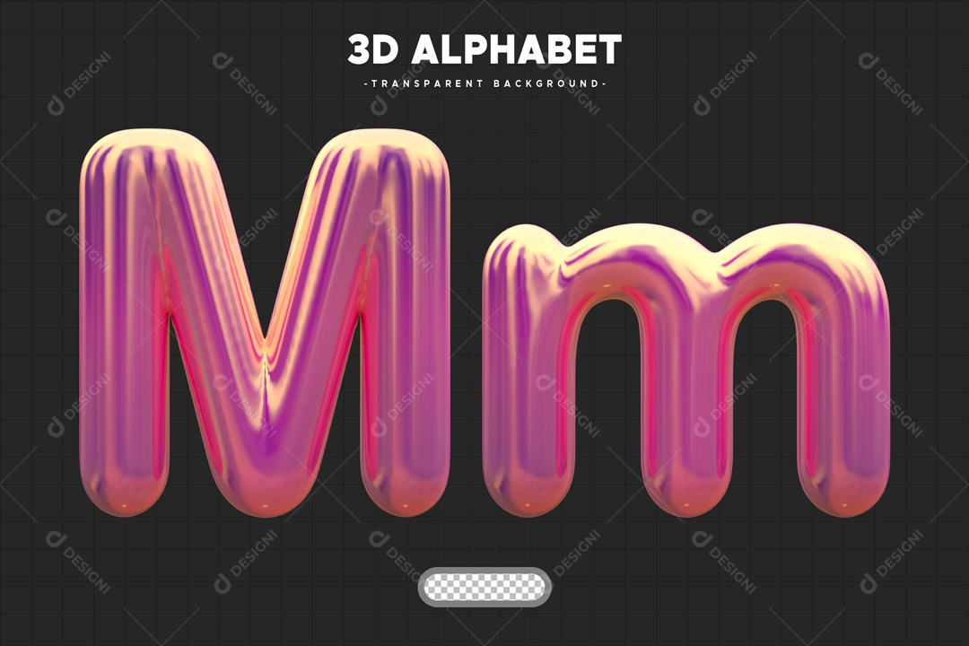 Letra M Elemento 3D Rosa para Composição PSD