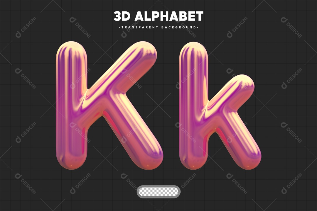 Letra K Elemento 3D Rosa para Composição PSD