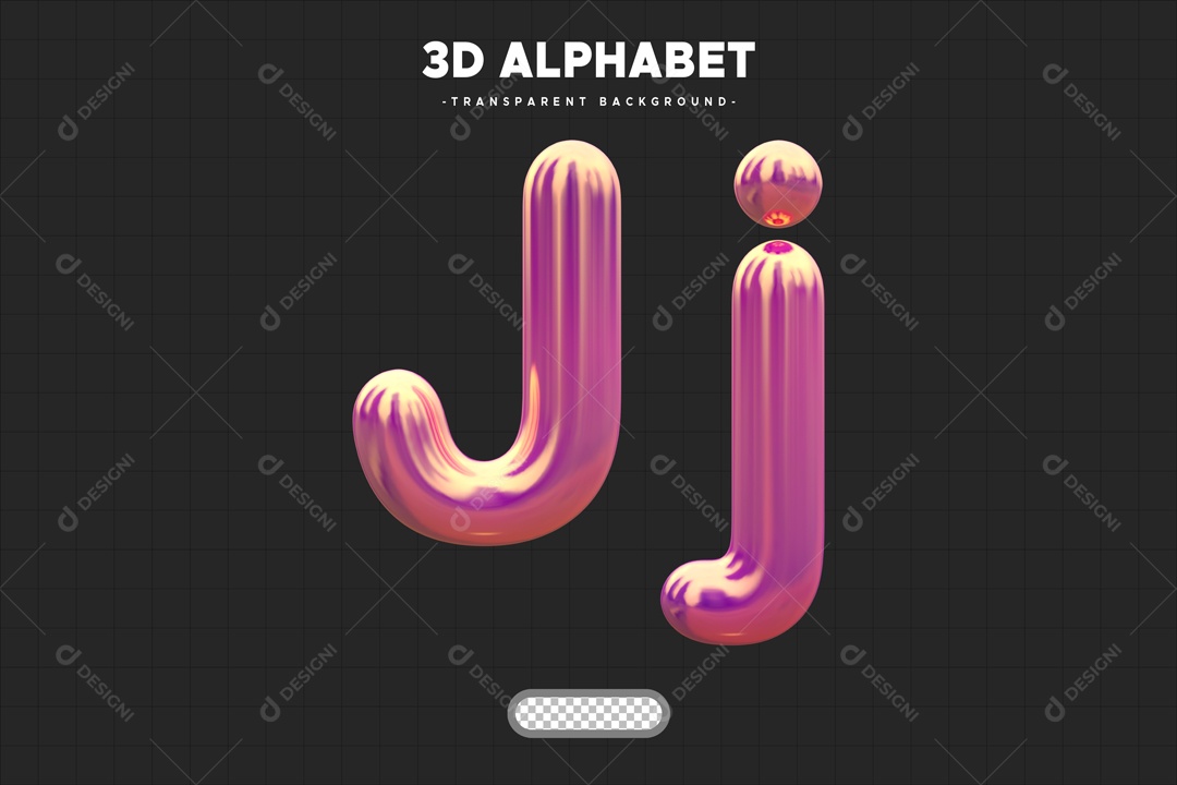 Letra J Elemento 3D Rosa para Composição PSD