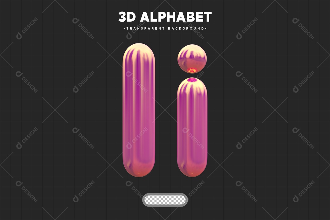 Letra I Elemento 3D Rosa para Composição PSD
