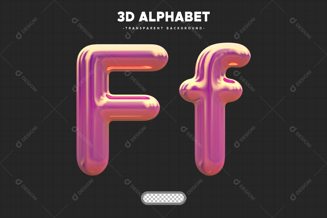 Letra F Elemento 3D Rosa para Composição PSD