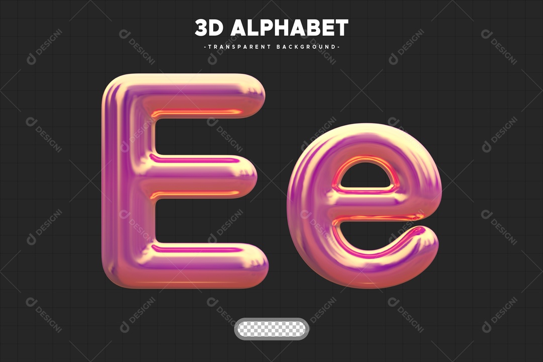 Letra E Elemento 3D Rosa para Composição PSD
